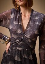 VESTIDO TULE LONGO ESTAMPA LEQUE 