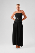VESTIDO LONGO MIX MESH - PRETO