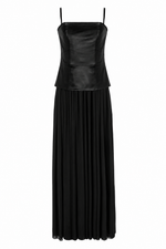 VESTIDO LONGO MIX MESH - PRETO