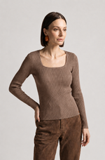 BLUSA CANELADA  ML GOLA  QUADRADA - COFFE