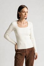 BLUSA CANELADA  ML GOLA  QUADRADA - SNOW OFF WHITE 