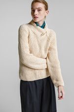 BLUSA PULL DECOTE V TRANSPASSADO - OFF WHITE