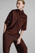 CALCA WIDE LEG C/ PREGAS - BROWN 