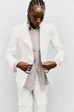 BLAZER BOX COM ALFAIATARIA LISTRAS - OFF WHITE
