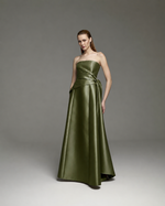 VESTIDO PALA ASSIMETRICA DOBRAS - OLIVA