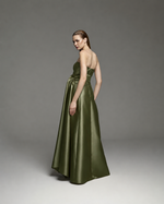 VESTIDO PALA ASSIMETRICA DOBRAS - OLIVA