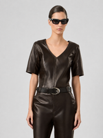 BLUSA DECOTE V MIX MALHA RENATA - CHOCOLATE NEGRO