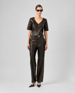 BLUSA DECOTE V MIX MALHA RENATA - CHOCOLATE NEGRO