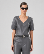 BLUSA DECOTE V MIX MALHA RENATA - GRAFITE