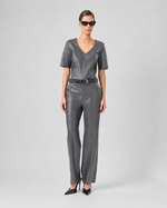 BLUSA DECOTE V MIX MALHA RENATA - GRAFITE
