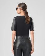 BLUSA DECOTE V MIX MALHA RENATA - PRETO
