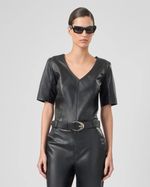 BLUSA DECOTE V MIX MALHA RENATA - PRETO