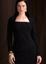 VESTIDO MIDI ML DECOTE GEOMETRICO - PRETO