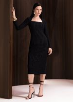 VESTIDO MIDI ML DECOTE GEOMETRICO - PRETO