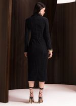 VESTIDO MIDI ML DECOTE GEOMETRICO - PRETO