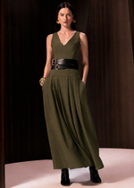VESTIDO LONGO RECORTE BUSTO - VERDE MILITAR