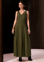 VESTIDO LONGO RECORTE BUSTO - VERDE MILITAR