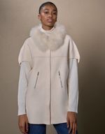 CASACO FOX LONGO  TRICOT COM PELE - OFF WHITE