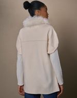 CASACO FOX LONGO  TRICOT COM PELE - OFF WHITE