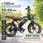 Bicicleta Elétrica, ECO-S20 Pro, motor de 1000W, bateria de 48V/15Ah, duplo amortecedor dianteiro e traseiro