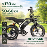 Bicicleta Elétrica, ECO-S20 Pro, motor de 1000W, bateria de 48V/15Ah, duplo amortecedor dianteiro e traseiro