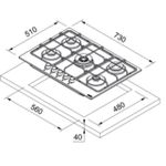 Cooktop a Gás Inox Franke 51x73 c/ 5 Queimadores