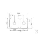 Cuba de embutir/sobrepor Isis 2C 34-28 BS em Aço Inox Polido 69x40 com 2 Cubas   Tramontina 