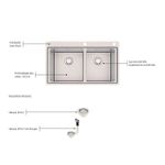 Cuba de Sobrepor Smooth 2C 40 Aço Inox 86x52 cm com 2 Cubas