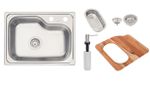 Cuba Morgana Compact 48 FX  Inox + válvula, tábua de madeira, cesto coador e dosador de sabão