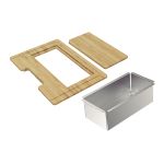 Kit para Cubas Quadrum Design Collection com Tábua em Madeira 42x40 cm / Tábua Auxiliar e Cesto Coador Inox