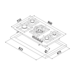 COOKTOP ELANTO PROFESSIONALE INOX -90CM 5Q GÁS DF 5KW LATERAL