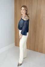 Blusa Trama em Tricot Vazado Azul Marinho 