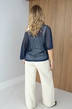Blusa Trama em Tricot Vazado Azul Marinho 