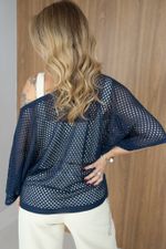 Blusa Trama em Tricot Vazado Azul Marinho 