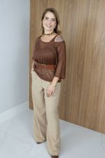 Blusa Trama em Tricot Vazado Marrom 