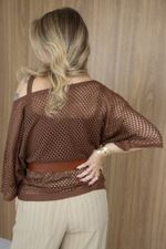 Blusa Trama em Tricot Vazado Marrom 