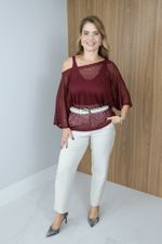 Blusa Trama em Tricot Vazado Marsala