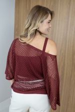 Blusa Trama em Tricot Vazado Marsala