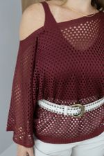 Blusa Trama em Tricot Vazado Marsala
