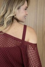 Blusa Trama em Tricot Vazado Marsala