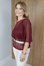 Blusa Trama em Tricot Vazado Marsala