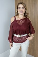Blusa Trama em Tricot Vazado Marsala