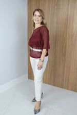 Blusa Trama em Tricot Vazado Marsala