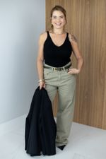 Calça Jeans Wide Leg Verde Oliva