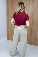 Calça Jeans Wide Leg Verde Oliva