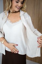 Camisa Lara com Regata Detalhe em Renda Areia