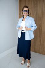 Camisa Manuela em Tricoline Azul com Branco