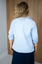 Camisa Manuela em Tricoline Azul com Branco