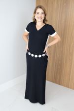 Vestido Lu Preto com Listras Laterais Brancas