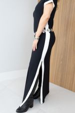 Vestido Lu Preto com Listras Laterais Brancas